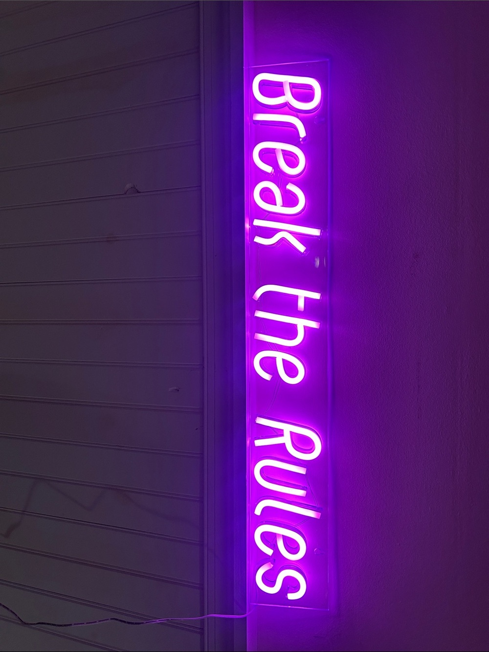 "Break the Rules" Neon Wall Sign in Purple